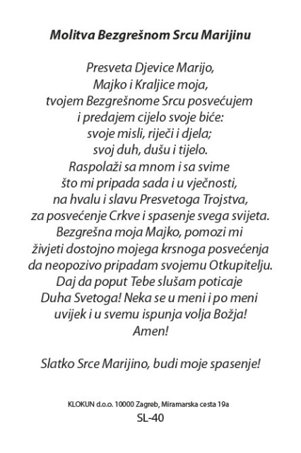 Molitva Bezgrešnom Srcu Marijinu